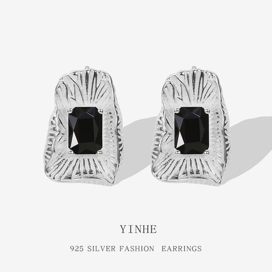 Irregular Black Zircon Silver Earrings
