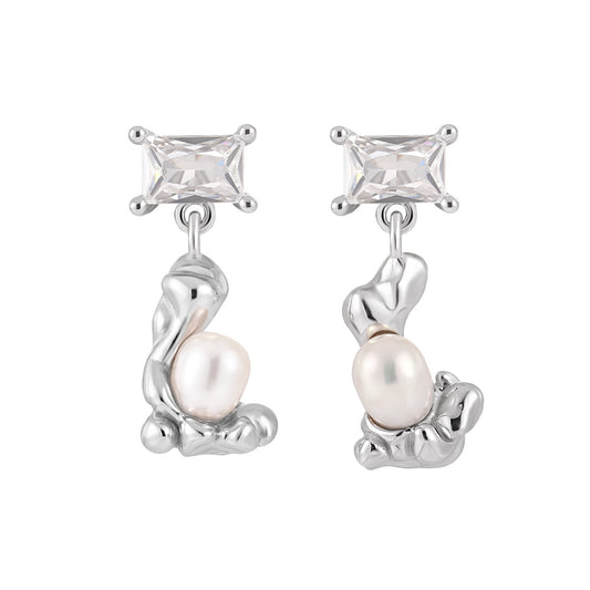 Irregular Shaped Pearl Zircon Stud Earrings