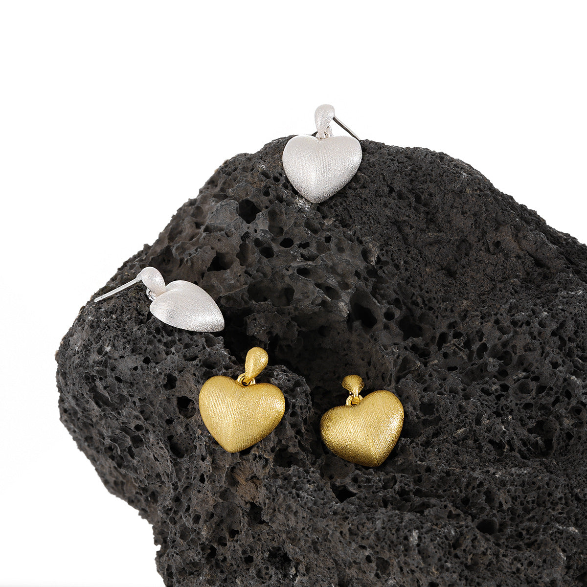 Brushed Texture Love Stud Earrings