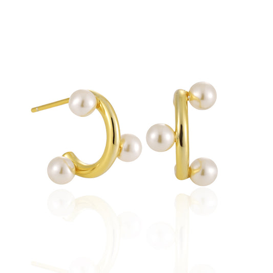 Geometric Pearl Stud Earrings