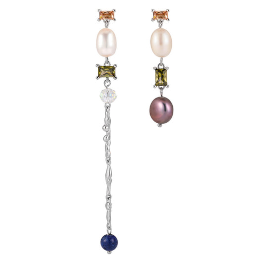 Color Pearl Asymmetrical Stud Earrings