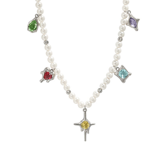 Colored Zircon Pearl Necklace