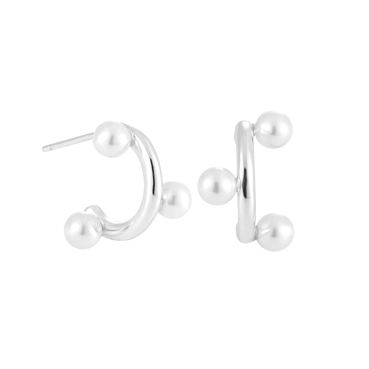 Geometric Pearl Stud Earrings