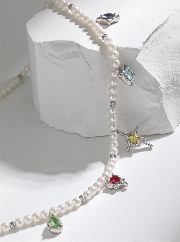 Colored Zircon Pearl Necklace