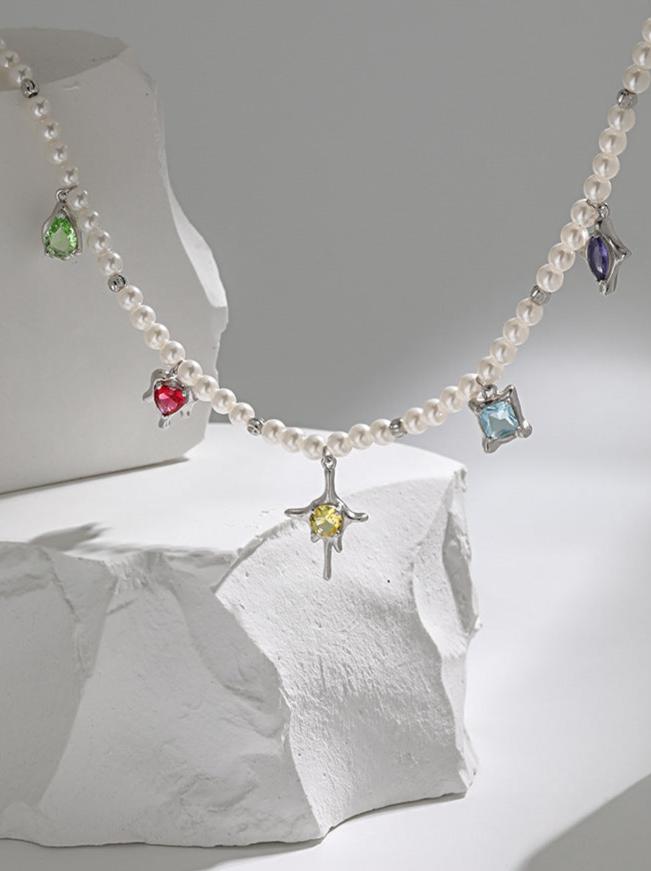 Colored Zircon Pearl Necklace