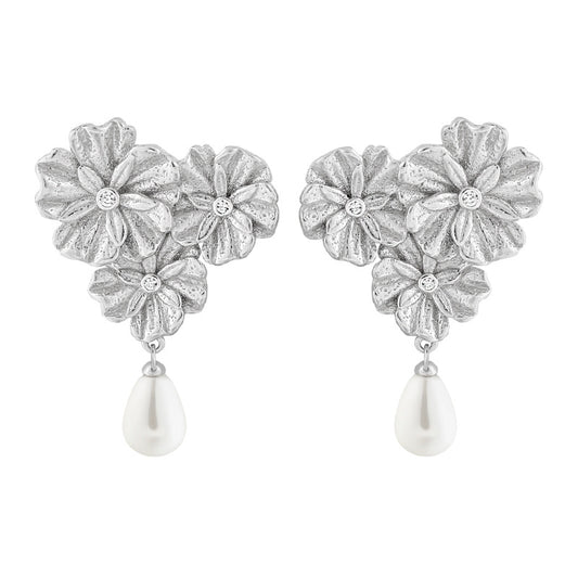 Heart Shape Flower Stud Earrings