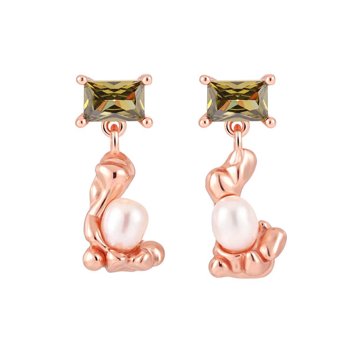 Irregular Shaped Pearl Zircon Stud Earrings